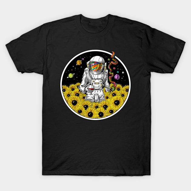 Psychedelic Sunflowers Astronaut T-Shirt by underheaven